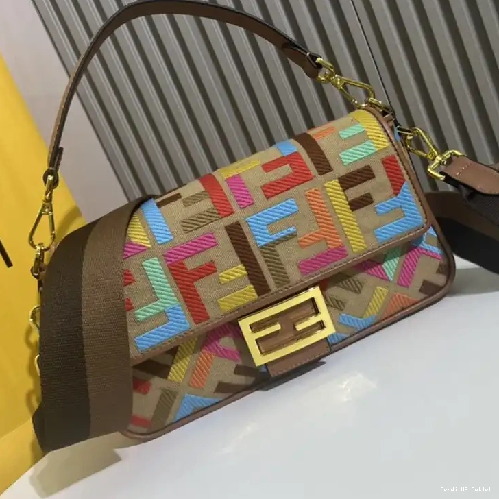 Cheap HOT Canvas Baguette Bag FF Medium Beige In Multi Fendi Motif 0523